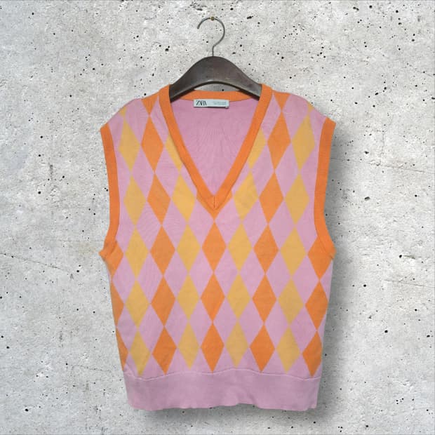 자라 아가일 니트 조끼 (95/M)