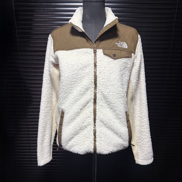 노스페이스 브라운 아이보리 배색 털 후리스 집업 자켓 M 95 플리스