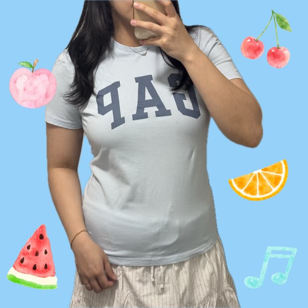 갭 시나모롤깔💙 하늘색 딱붙 반팔티 M