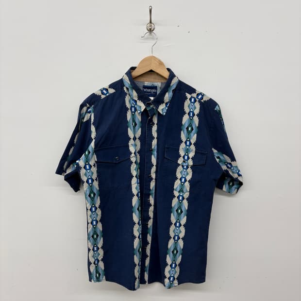 랭글러 웨스턴 남방 네이비 패턴 반팔셔츠 남성M