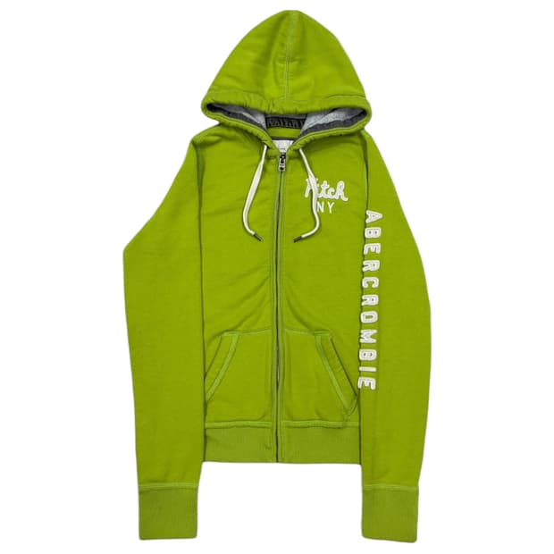 아베크롬비 빈티지 스펠로고 딱붙핏 Y2K 후드집업 자켓 라이트그린 라임