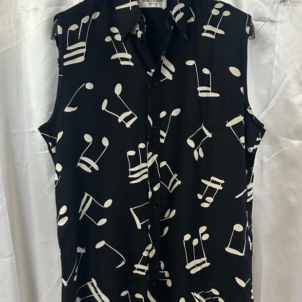 생로랑 16FW 뮤직노트 슬리브리스 셔츠