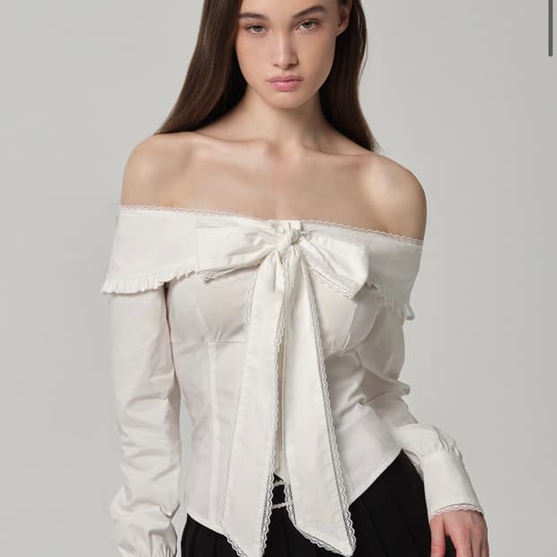 클리시어 리본 블라우스Beloved ribbon blouse, White