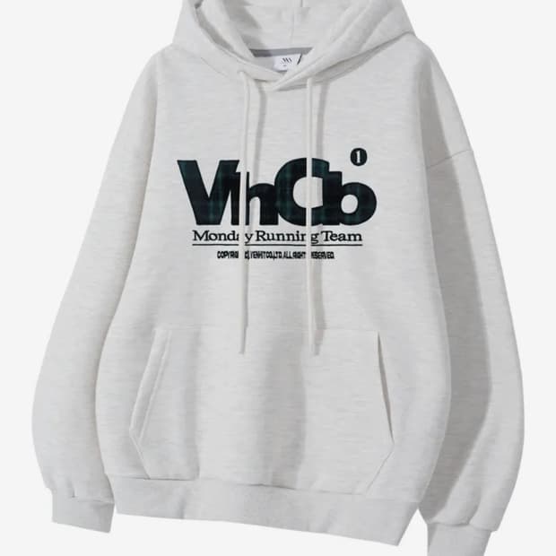 MRT 체크 아플리케 후드티_화이트메란지