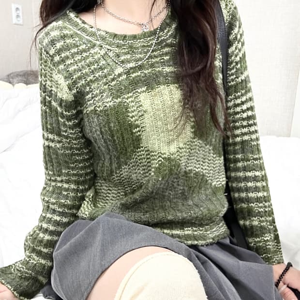 리바이스 캐시혼방 카키 패턴니트