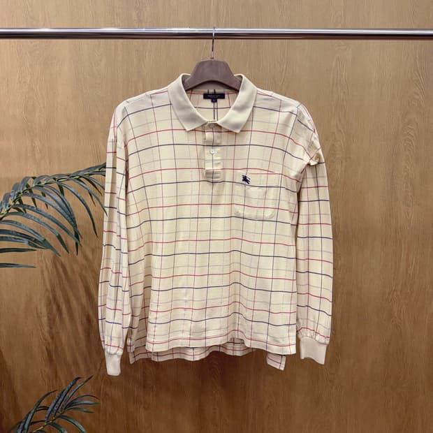 버버리 런던 체크 PK 긴팔 티셔츠 노바체크 카라티 베이지