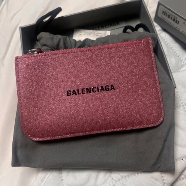 (거의새거)발렌시아가 글리터 스파클링 패브릭 카드지갑 핑크