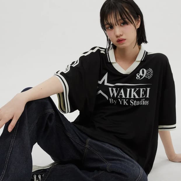 와이케이 스타 로고 카라 져지 반팔티셔츠 블랙