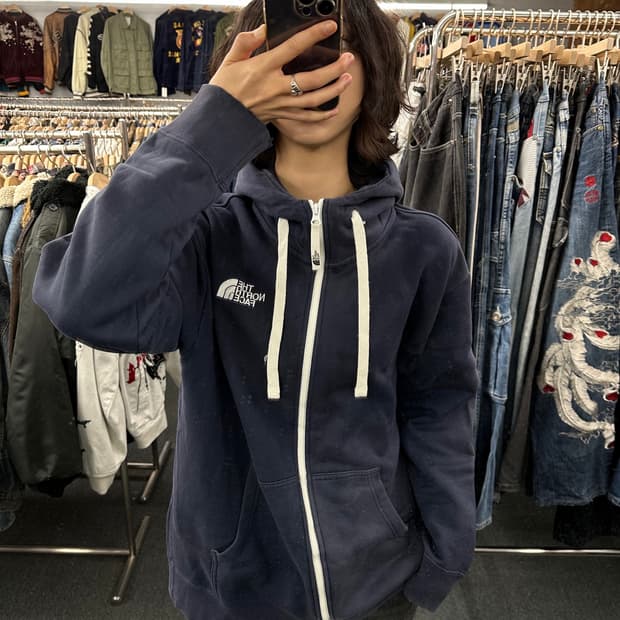 L)노스페이스 빈티지 후드 자수 포인트 네이비 후드집업