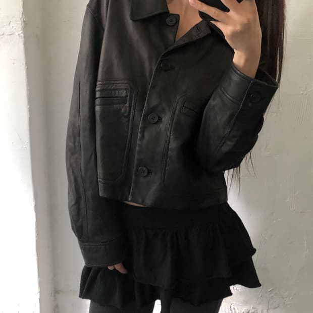 A.P.C. 아페쎄 크롭 블랙 레더 자켓