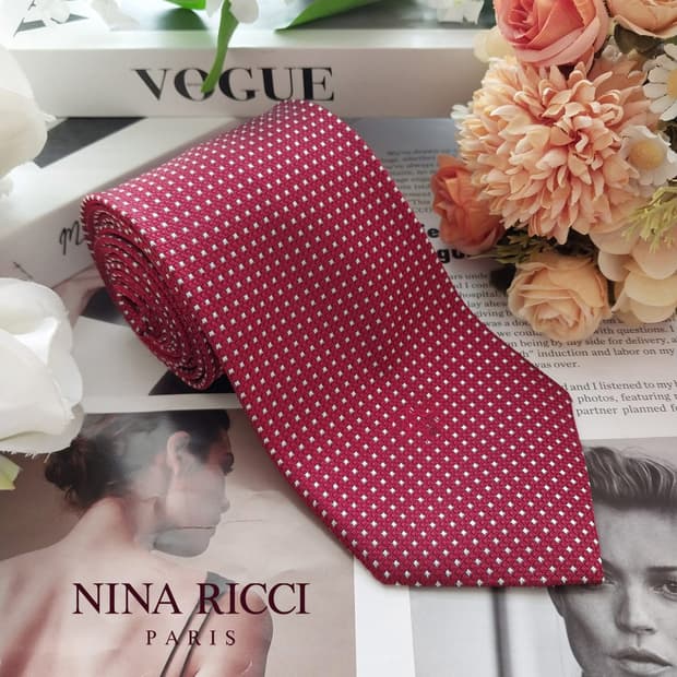 니나리치 실크 레드 자카드 패턴 넥타이 9.1cm A+등급 K2228