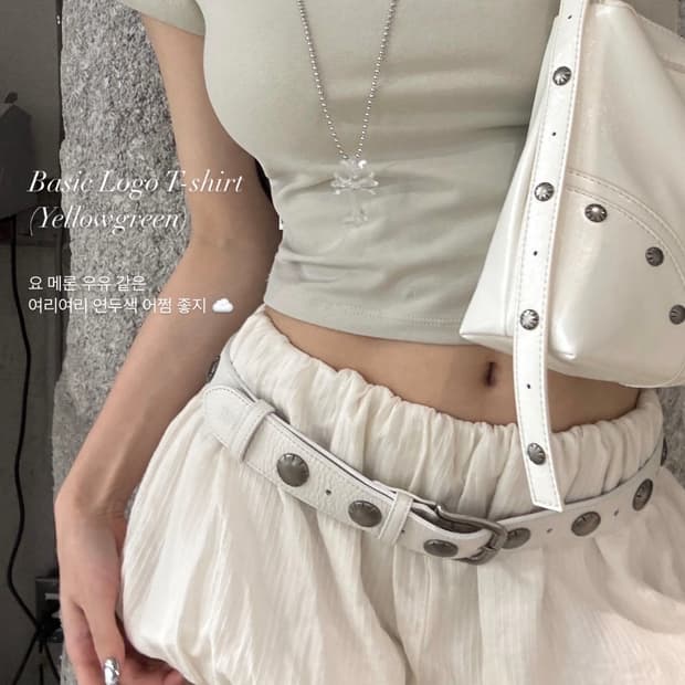 새상품 카키포인트 빅 스터드 벨트 화이트