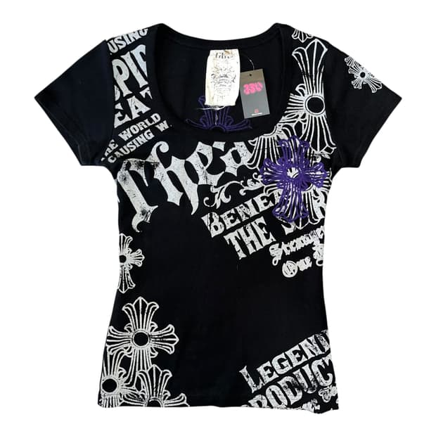 Glitz 글리츠 십자 자수 프린팅 반팔티 y2k펑크갸루