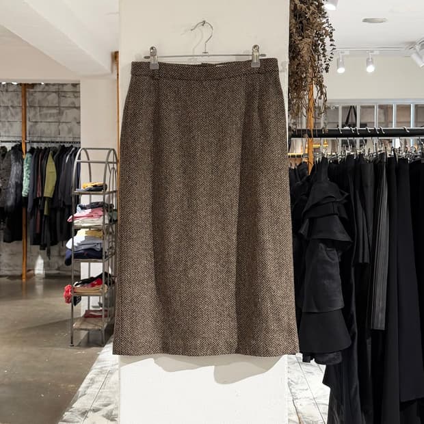막스마라 위캔드 브라운 헤링본 버진울 미디스커트