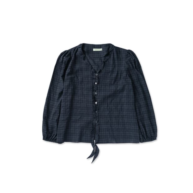 새상품) 위드아웃썸머 러플 셔링 블라우스 체크