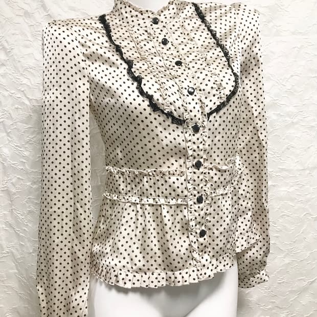 빈티지 긱시크 로걀 도트 프릴 블라우스