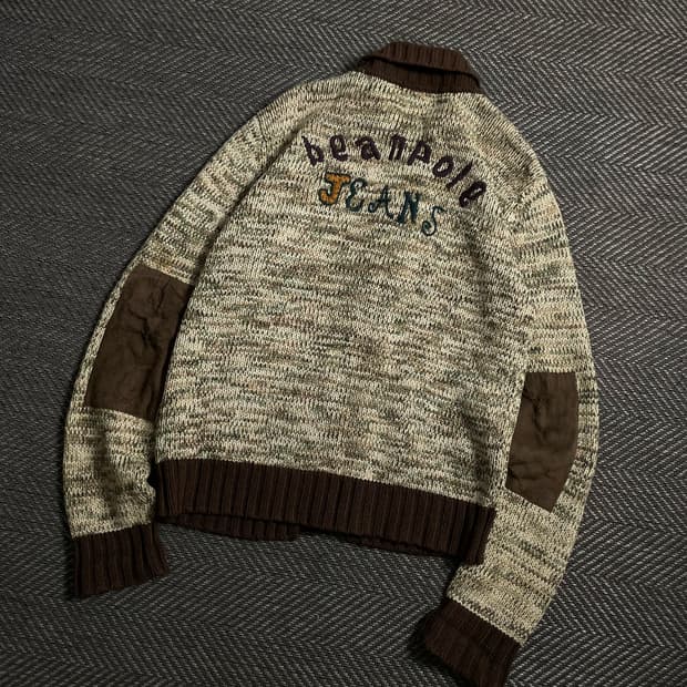 빈폴 진 올드스쿨 빅로고 엘보 패치 니트 집업y 4675