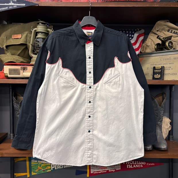 90s 팬핸들 슬림 웨이브 파이핑 요크 오버사이즈 웨스턴셔츠 N600