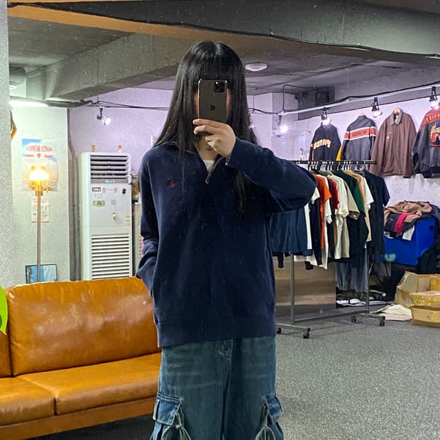 폴로랄프로렌 포니로고 네이비 하프집업 스웨트 셔츠 B5367