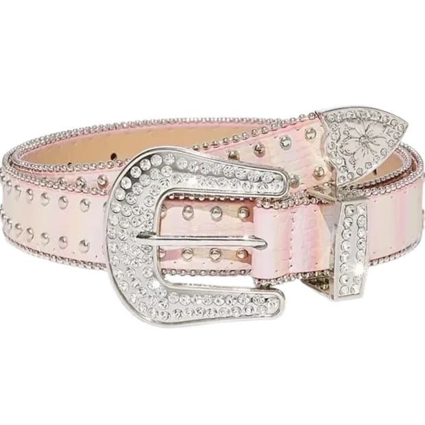 y2k 핑크 홀로그램 큐빅 벨트 웨스턴 스타일