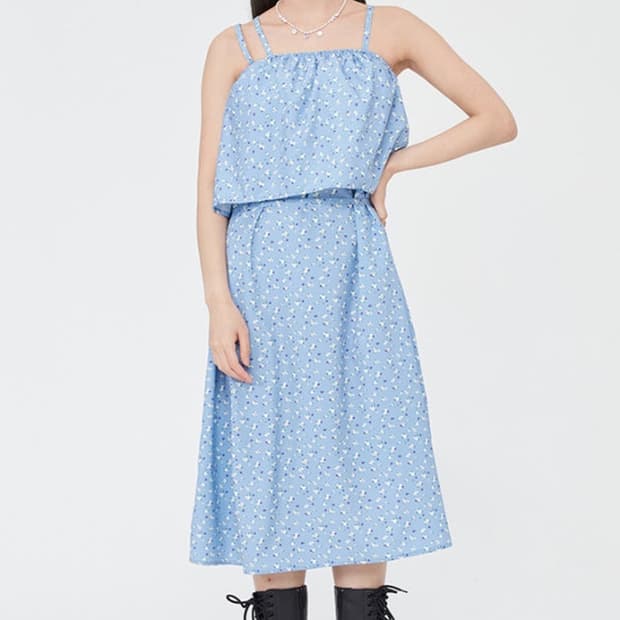 타겟토 플라워패턴 레이어드 원피스 새상품 (F/스카이블루)
