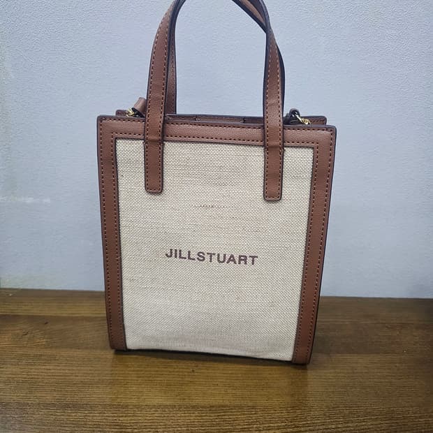 질스튜어트 브라운 가죽배색 린넨혼방 토트백