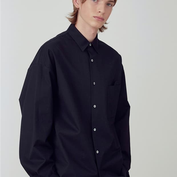 쿠어 - 언발란스 오버핏 셔츠 (블랙/M)