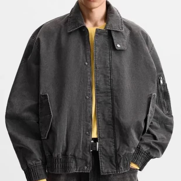 자라 왁스드 이펙트 워시드 자켓 카키