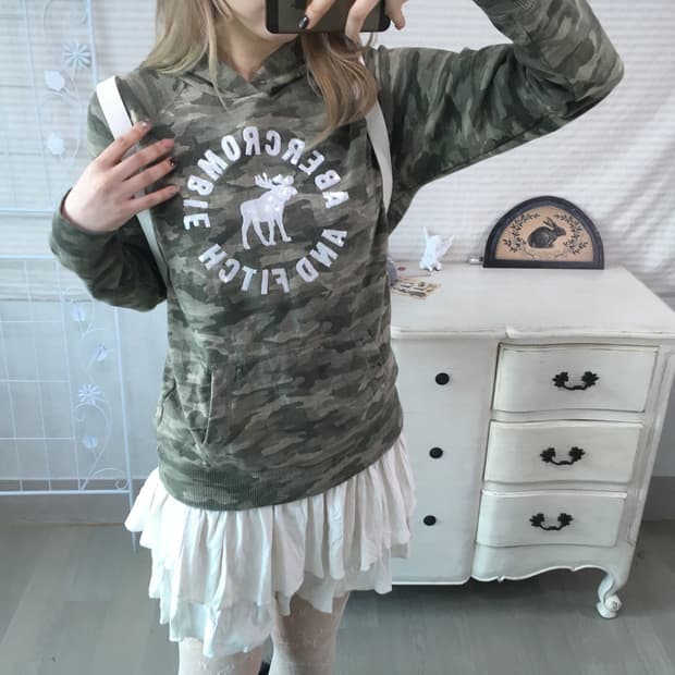 (유일매물) 아베크롬비 카모 비즈 후드티