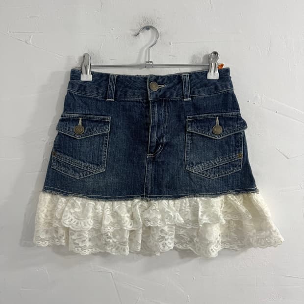 denim lace detail mini skirt