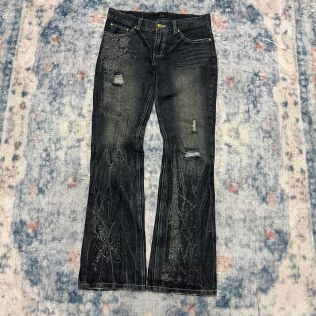 Black baccara glitter washed boot cut de