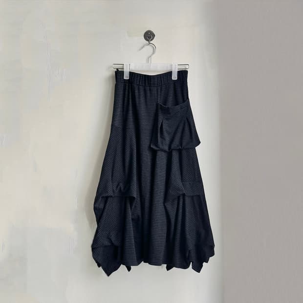 스트라이프 포켓 셔링 언발 아카이브 레이어드  롱스커트 치마 y2k 갸루