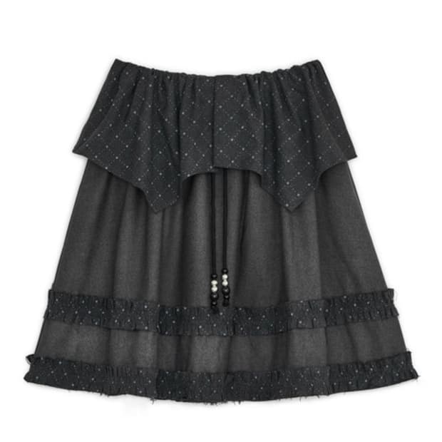 Argyle cape midi skirt (Charcoal)
