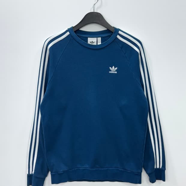 아디다스 삼선 로고 맨투맨 블루 M