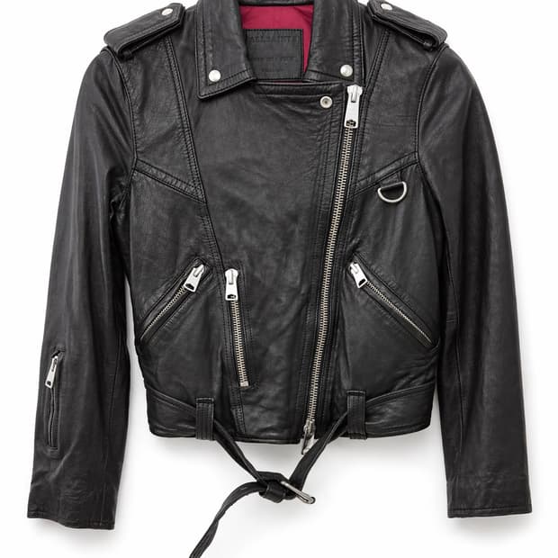 ALLSAINTS 블랙 램스킨 라이더 자켓 UK S