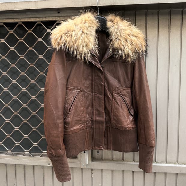 Raccoon fur high neck sheepskin leather 