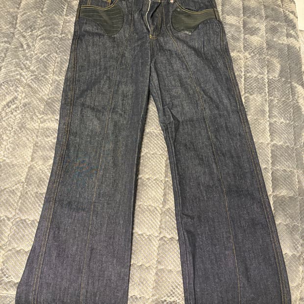 Crocodile Leather Patchwork Denim Pants