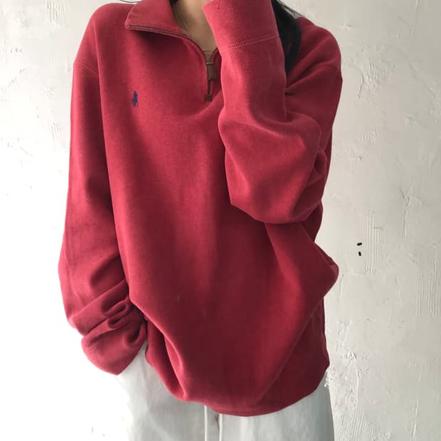  Polo 폴로 랄프로렌 코튼 코랄레드 하프집업  ﻿