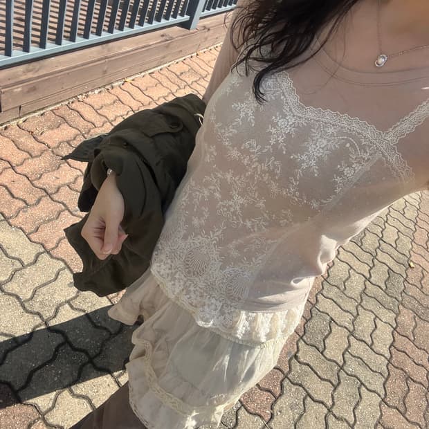 wisegirl 와걸 빈티지 롱슬리브 레이스 발레코어 일본빈티지
