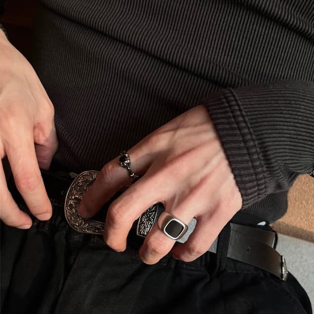 (20% 할인) 볼드 오닉스링 + 블랙 지그재그링 SET