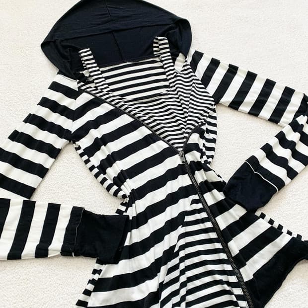 y2k 괴짜 펑크 아방가르드 스트라이프 후드집업