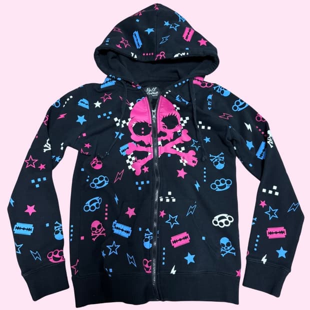 full volume 블루+핑크 스컬 후드집업