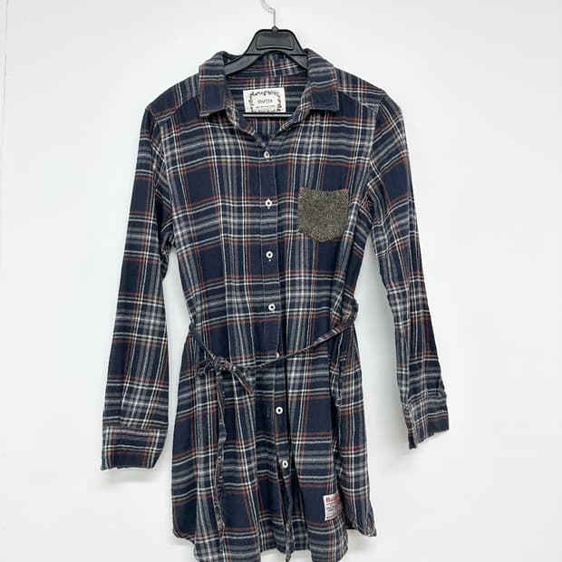 해리스 트위드 디테일 네이비 체크 남방