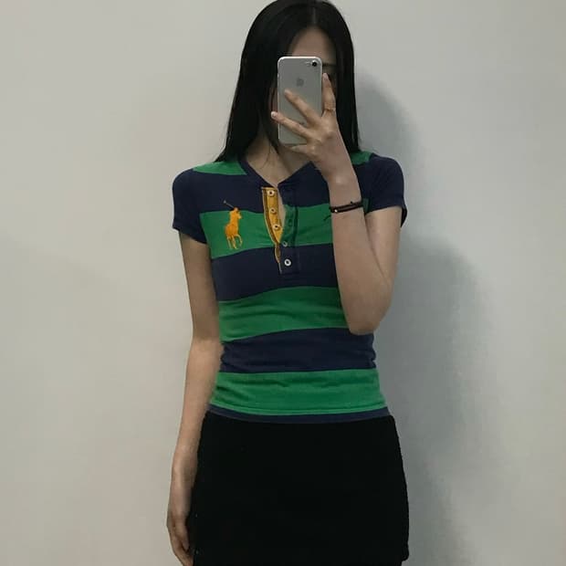 폴로 랄프로렌 빅포니 단가라 헨리넥 반팔 티셔츠