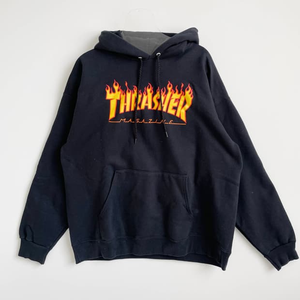 F2 트레셔 기모 플레임 로고 블랙 후디 L사이즈