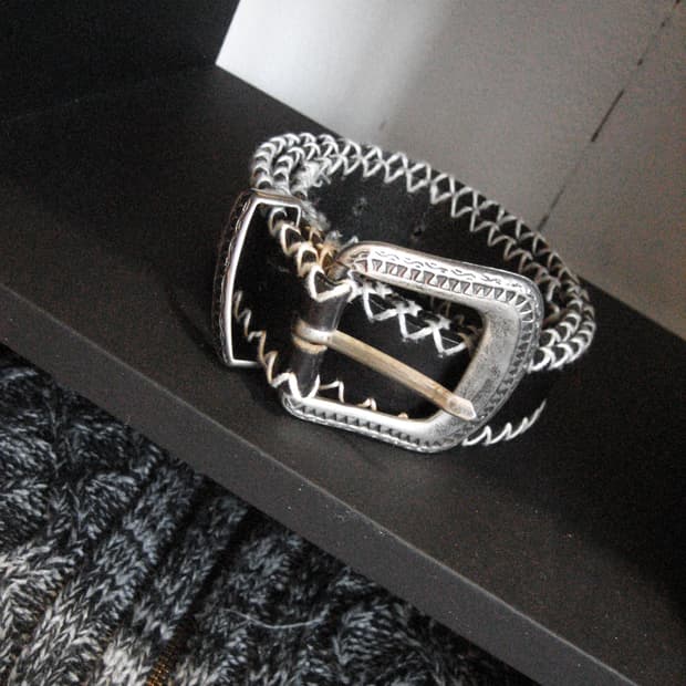 [vtg] stitch leather belt (black)