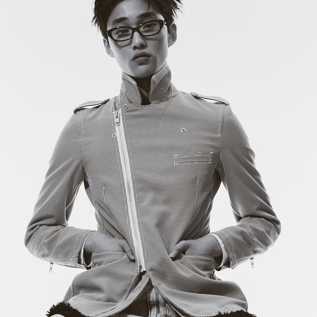 꼼데가르송 옴므 플러스 하운드투스 사선 체크 라이더자켓 S