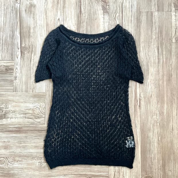 Vtg 시스루 블랙 모헤어 스웨터