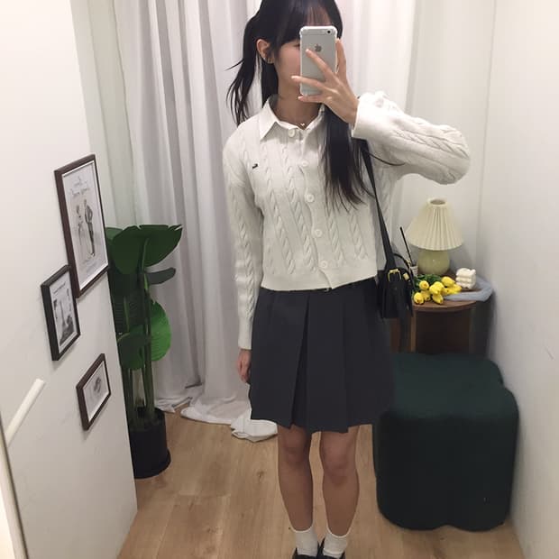 여성 라코스테 꽈배기 니트가디건 100