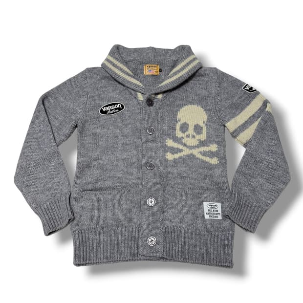 밴슨 레더 스컬 숄카라 니트 가디건 코위찬 그레이